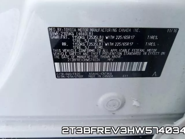 2T3BFREV3HW574034 фото 2