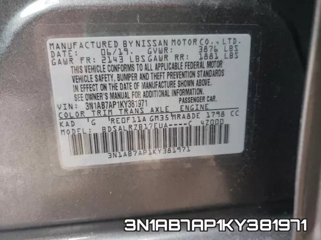 3N1AB7AP1KY381971 фото 2