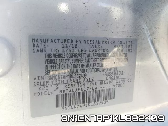 3N1CN7AP1KL832409 фото 2