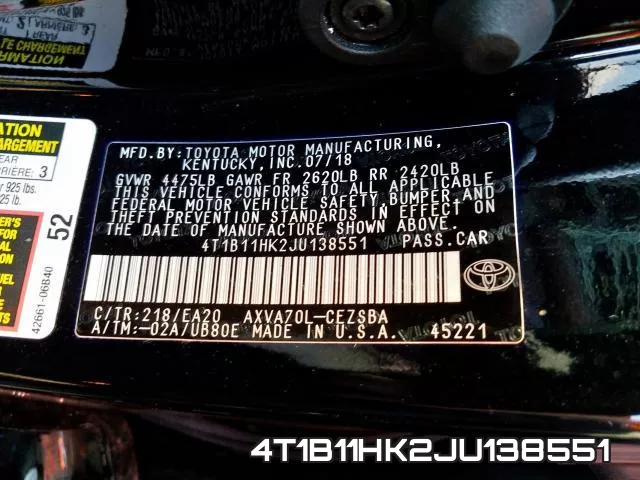 4T1B11HK2JU138551 фото 2