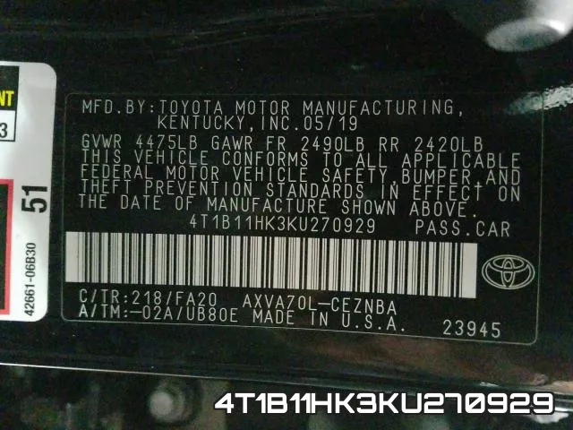 4T1B11HK3KU270929 фото 2
