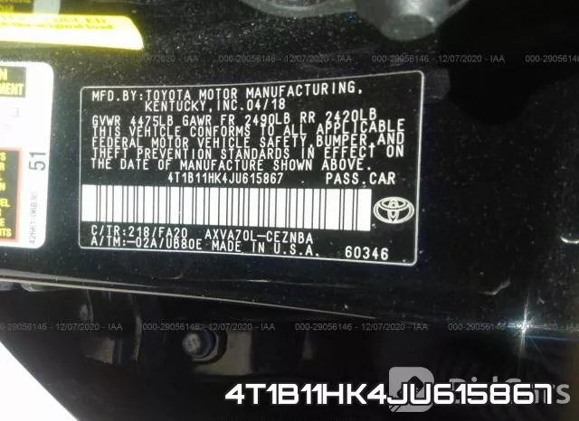 4T1B11HK4JU615867 фото 10