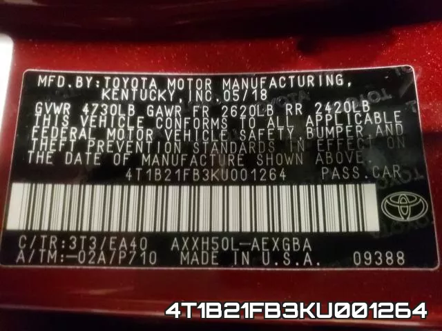 4T1B21FB3KU001264 фото 2