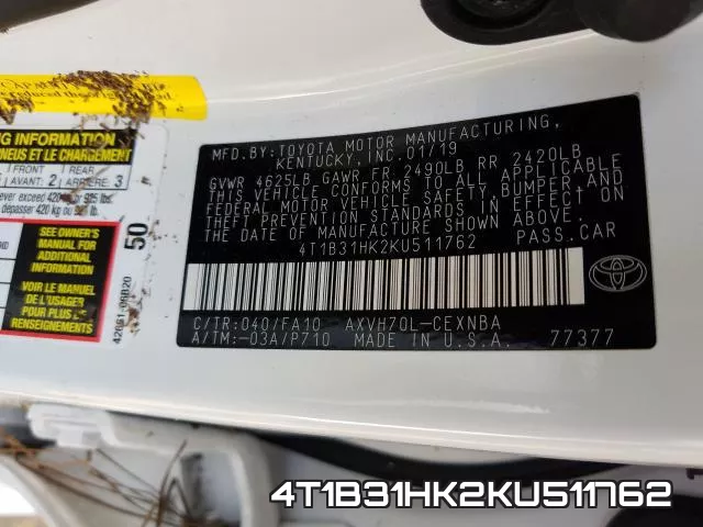 4T1B31HK2KU511762 фото 2