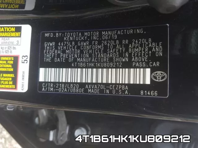 4T1B61HK1KU809212 фото 2