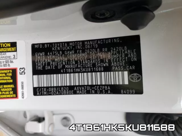 4T1B61HK5KU811688 фото 2