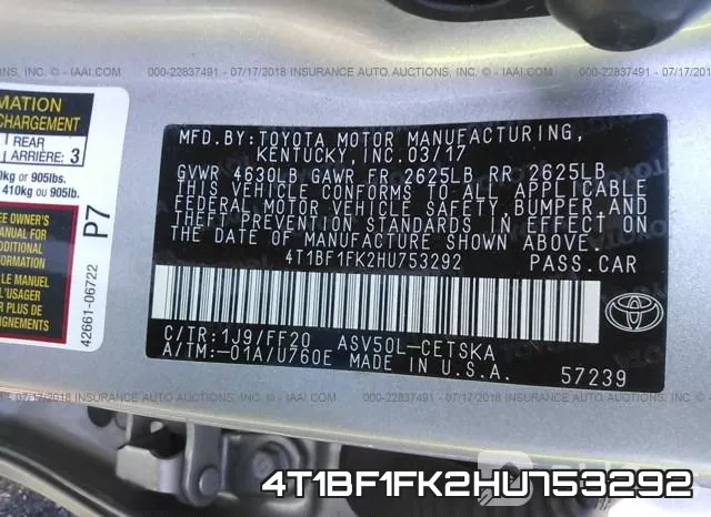 4T1BF1FK2HU753292 фото 10