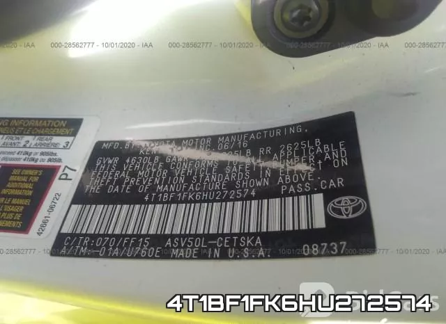 4T1BF1FK6HU272574 фото 10