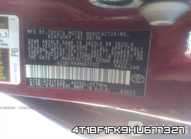 4T1BF1FK9HU677327 фото 10