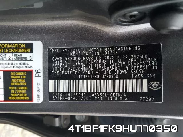 4T1BF1FK9HU770350 фото 2