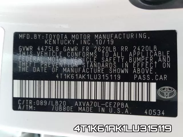 4T1K61AK1LU315119 фото 2