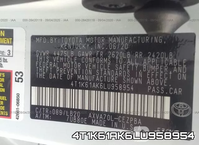 4T1K61AK6LU958954 фото 10