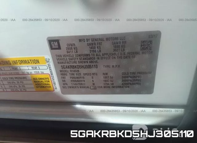 5GAKRBKD5HJ305110 фото 10