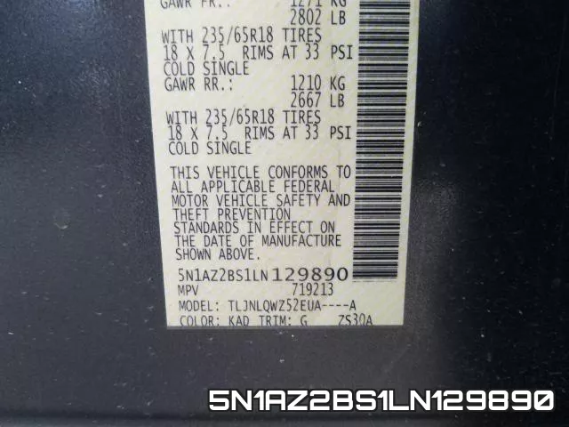 5N1AZ2BS1LN129890 фото 2