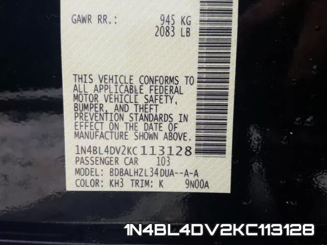 1N4BL4DV2KC113128 фото 2