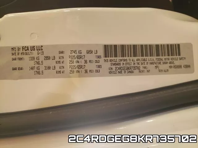 2C4RDGEG8KR735702 фото 2