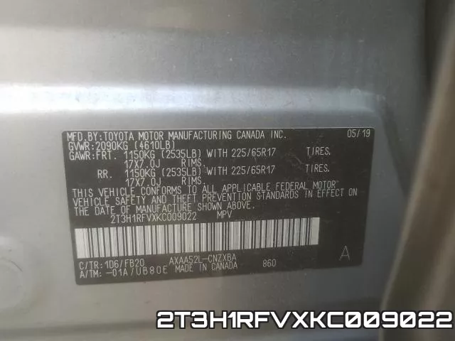 2T3H1RFVXKC009022 фото 2