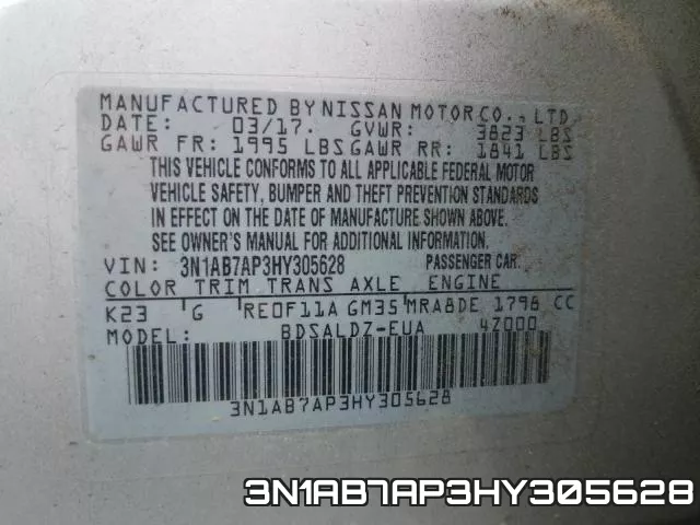 3N1AB7AP3HY305628 фото 2