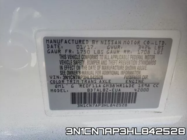 3N1CN7AP3HL842528 фото 2