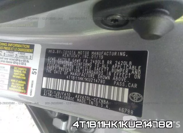 4T1B11HK1KU214780 фото 9