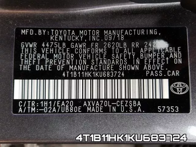 4T1B11HK1KU683724 фото 2
