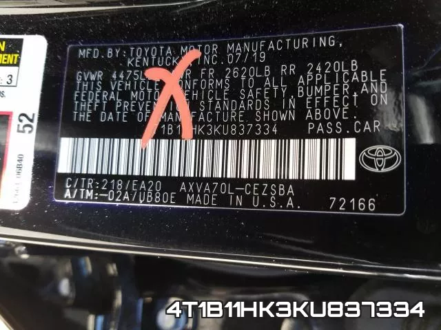 4T1B11HK3KU837334 фото 2