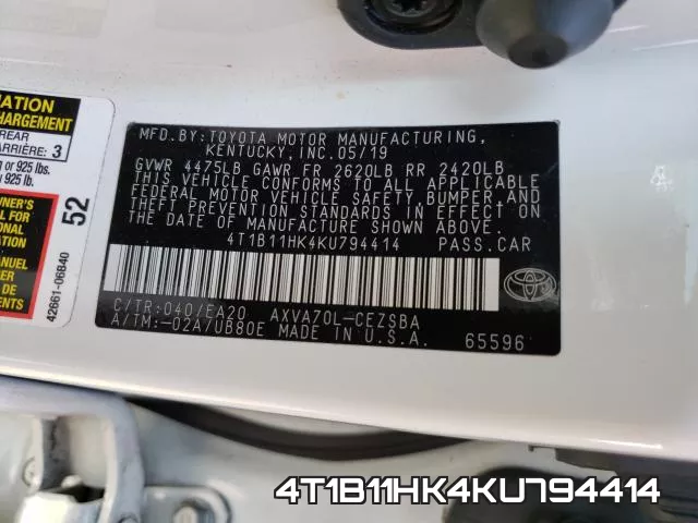4T1B11HK4KU794414 фото 2