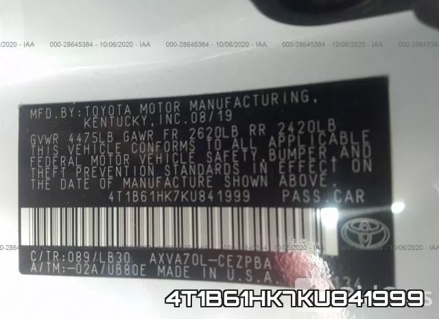 4T1B61HK7KU841999 фото 10
