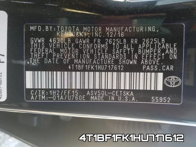 4T1BF1FK1HU717612 фото 2