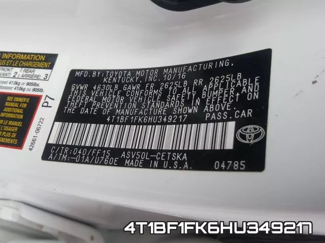 4T1BF1FK6HU349217 фото 2