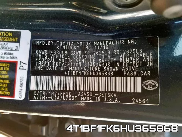 4T1BF1FK6HU365868 фото 2
