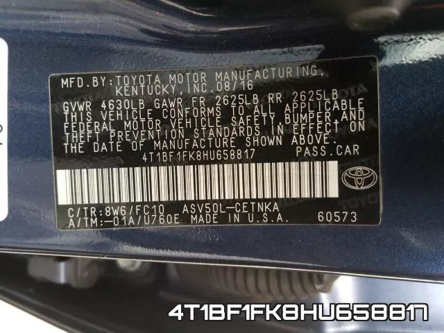 4T1BF1FK8HU658817 фото 2