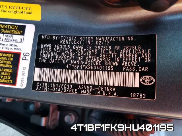 4T1BF1FK9HU401195 фото 2