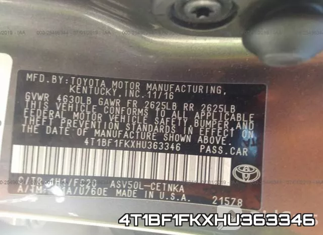 4T1BF1FKXHU363346 фото 10