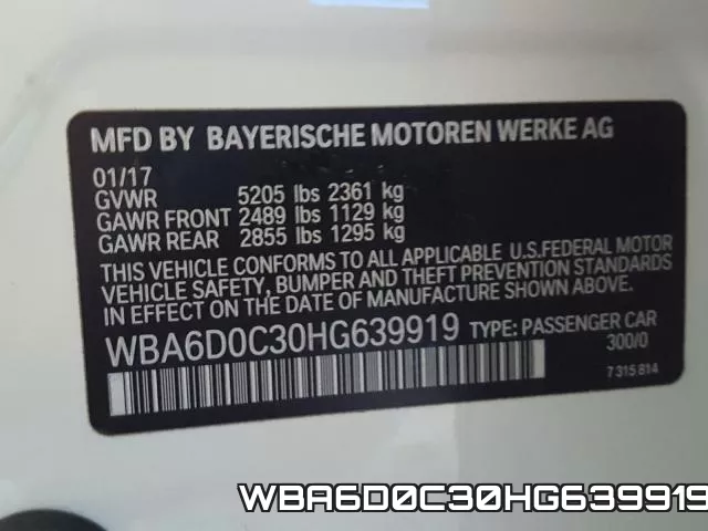 WBA6D0C30HG639919 фото 2