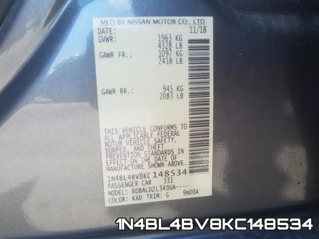 1N4BL4BV8KC148534 фото 2