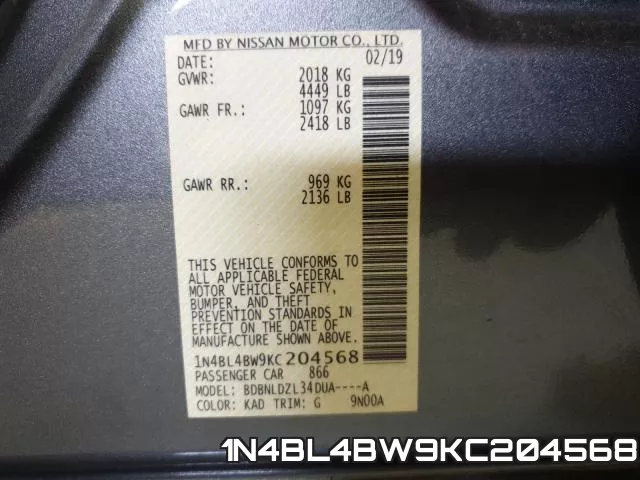 1N4BL4BW9KC204568 фото 2