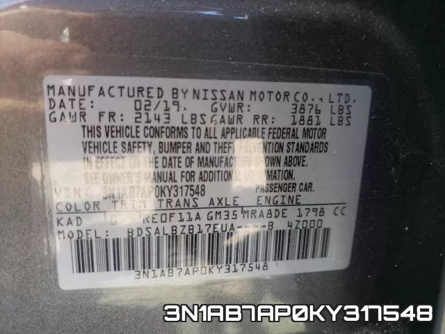 3N1AB7AP0KY317548 фото 2