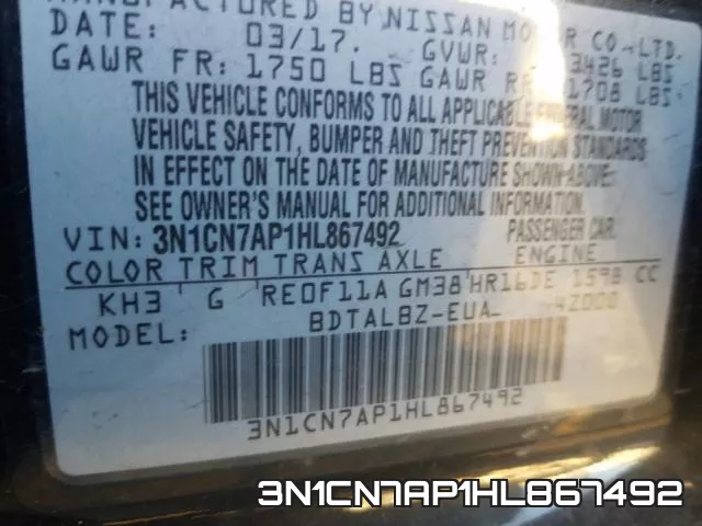 3N1CN7AP1HL867492 фото 2