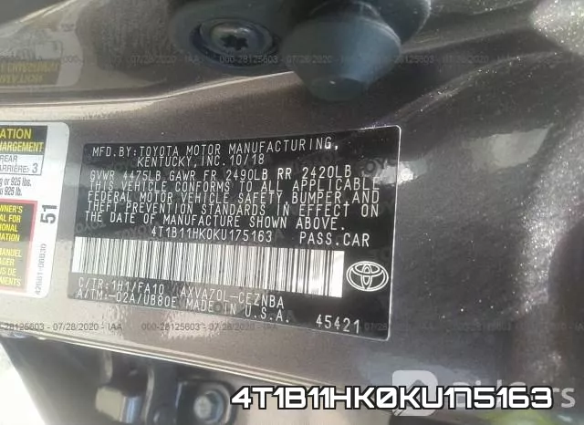 4T1B11HK0KU175163 фото 10