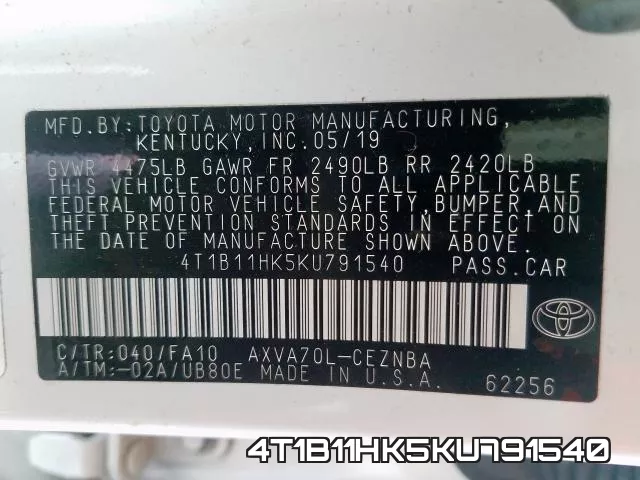 4T1B11HK5KU791540 фото 2