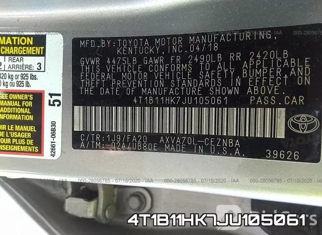 4T1B11HK7JU105061 фото 10