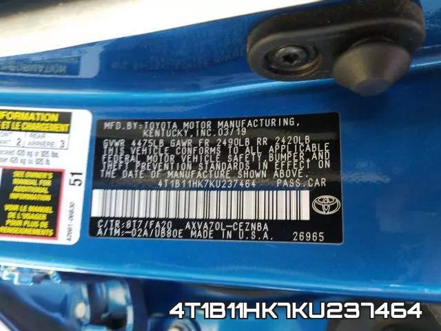 4T1B11HK7KU237464 фото 2