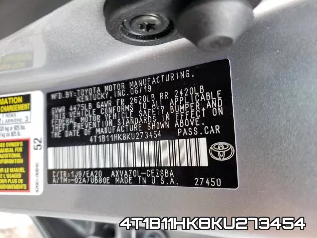 4T1B11HK8KU273454 фото 2