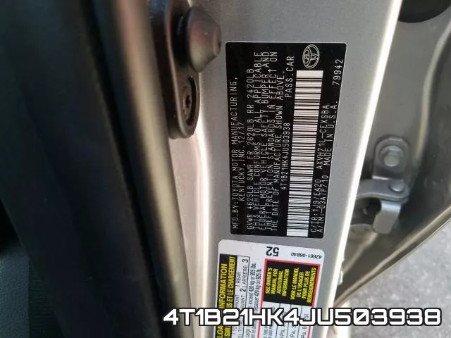 4T1B21HK4JU503938 фото 2