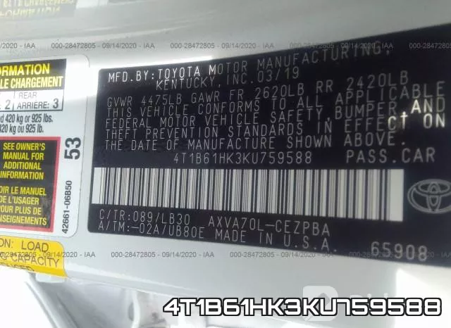 4T1B61HK3KU759588 фото 10