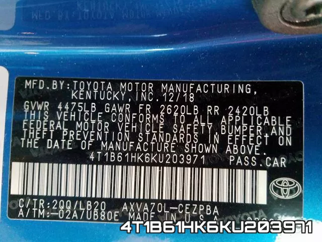 4T1B61HK6KU203971 фото 2