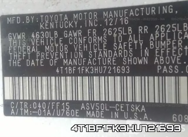 4T1BF1FK3HU721693 фото 10
