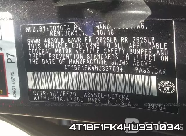 4T1BF1FK4HU337034 фото 9