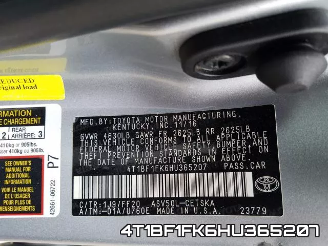 4T1BF1FK6HU365207 фото 2